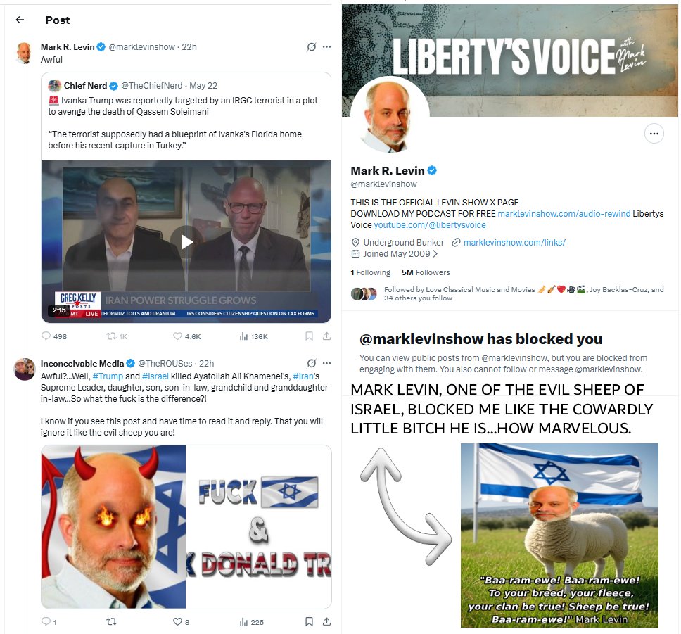 TheROUSes's tweet photo. @RabbiJeffx #MarkLevin is an awful, evil man and a cowardly little bitch. https://t.co/i8UPSGRRH2