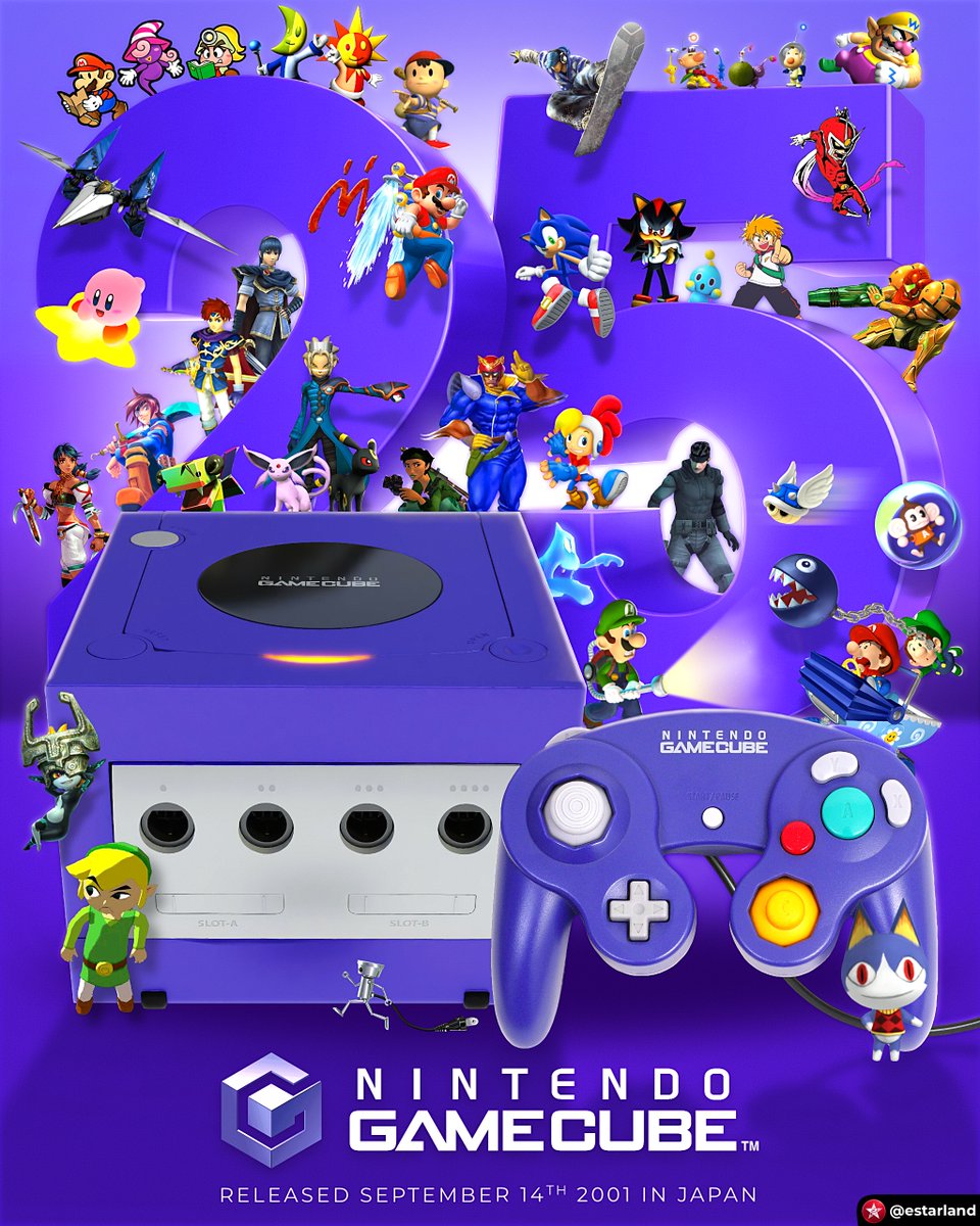 eStarland's tweet photo. Today is the 25th Anniversary of the GameCube! 💜 https://t.co/X4JMgkPtTY