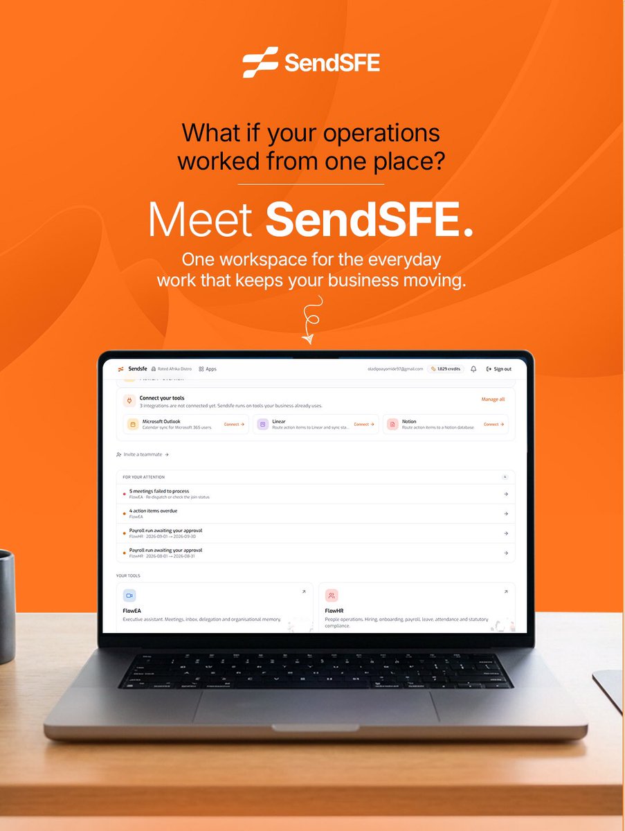 Sendsfe's tweet photo. Tired of jumping between tools? 👀 Run your entire business from ONE place.

#SendSFE is the ultimate operating engine to manage, run, and scale your operations without the chaos. 

Be the first to experience it. Join the waitlist:
👉🏽 https://t.co/9VMfbYiCcQ

#startup https://t.co/l9vjE0UG8N