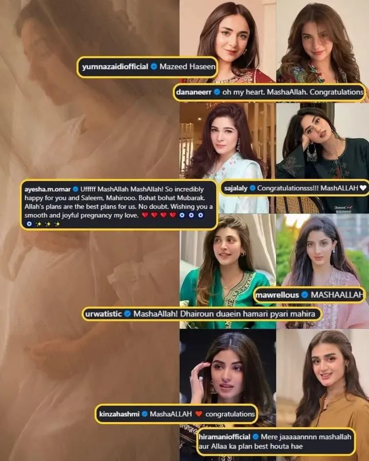 AHssan49840's tweet photo. Mahira Khan is congratulated by fellow actresses on her pregnancy news 😍 #MahiraKhan #YumnaZaidi #Dananeer #AyeshaOmar #SajalAly https://t.co/xQprm0LgKK