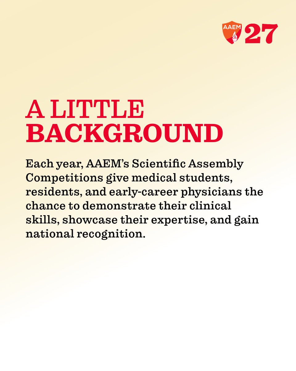 aaeminfo's tweet photo. Ready to bring your A(AEM) game? Whether you’re a med student, resident, or early-career physician, #AAEM27 competitions are your chance to shine! 

Show off your skills, have some fun, and maybe even take home a win. Enter now: https://t.co/aIXE4y48MZ

#EmergencyMedicine https://t.co/YowXX8n9Rs