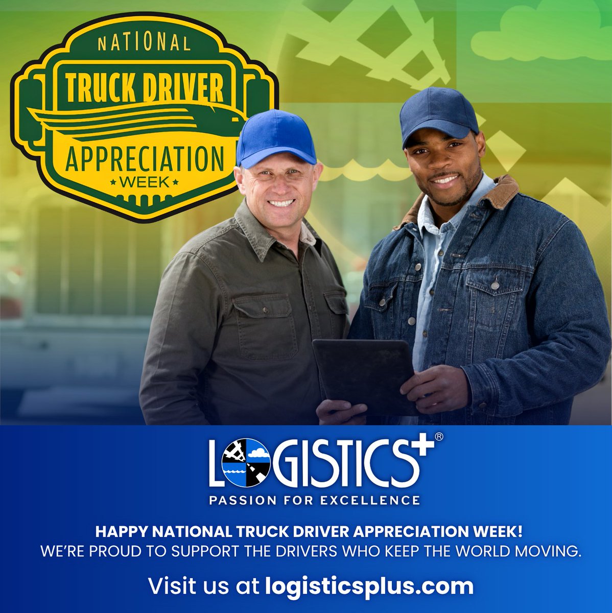 LogisticsPlus's tweet photo. This National Truck Driver Appreciation Week, we’re saying thank you. More than 80% of U.S. communities depend entirely on trucks for their freight. No rail. No barge. No alternative. Just a driver and a truck. To our drivers, carrier partners, and the 3.6 million professionals on the road, you keep businesses supplied, communities connected, and our economy moving.

Thank you for everything you do! https://t.co/rmqP7el57W

#NTDAW26 #TruckDriverAppreciation #Trucking #Logistics #LogisticsPlus