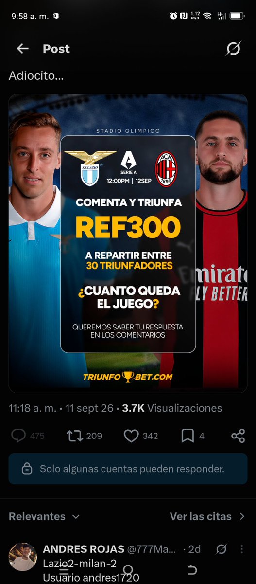 777Manuell's tweet photo. @Triunfobet1 Andres1720 https://t.co/lQbPGZdaDh