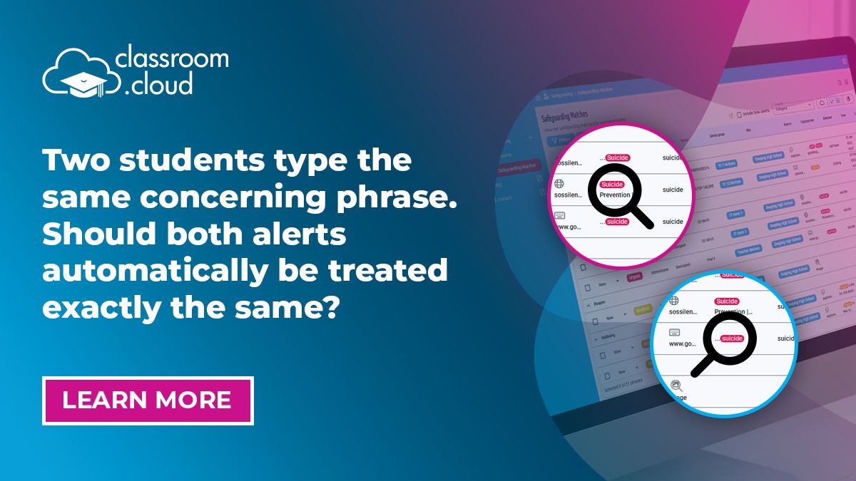 classroomcloud_'s tweet photo. Two students type the same concerning phrase.

But the context behind it could be completely different.

Should both alerts automatically be treated in exactly the same way?

That’s where context matters in safeguarding.

Learn more about https://t.co/nrrsJE3UNu. https://t.co/ZyZniXia61