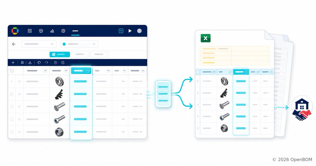 openbom's tweet photo. Excel isn't going away. The question is whether your BOM exports carry enough context for the people who receive them.
Now they can.
👉 https://t.co/FDFfDnOnRu https://t.co/DkLMWUvrNB https://t.co/Q5C1nQJM8a