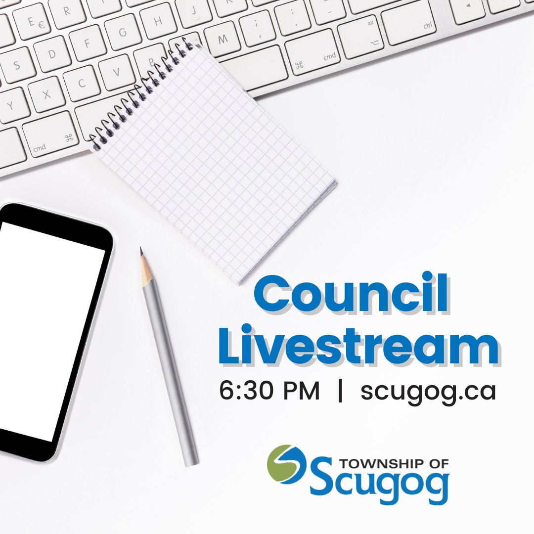 TwpofScugog's tweet photo. Tune into the Council Meeting today at 6:30 p.m. Council chambers will be open to the public, with live streaming available at https://t.co/wOSKkMF05i https://t.co/fRLV47WP19