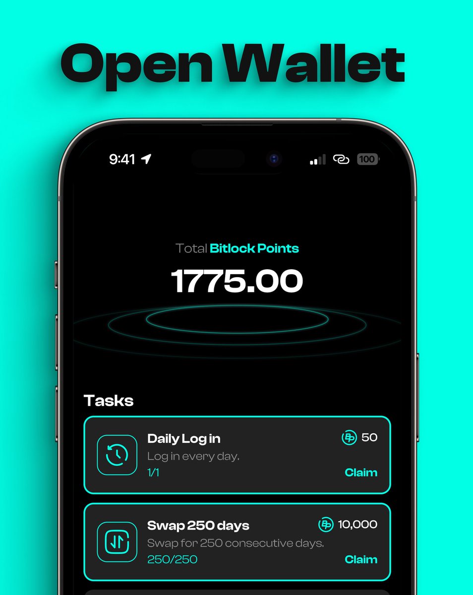 BitlockWallet's tweet photo. Your activity in Bitlock can do more than just change numbers in your portfolio.

Daily logins, trades, and tasks can earn you Bitlock Points which count towards future rewards.

Make your activity count with Bitlock. https://t.co/ML5xDjUTaz