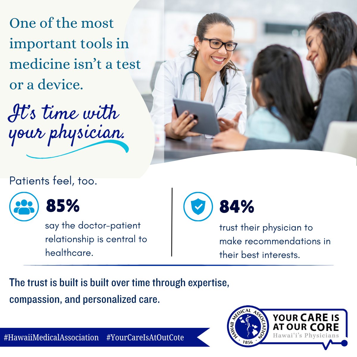 HIMedicalAssoc's tweet photo. One of the most important tools in medicine isn’t a test or device—it’s time with your physician.

Hawaiʻi physicians are working to protect that time and the doctor-patient relationship.

Learn more: https://t.co/Aj56YZLHIa

#YourCareIsAtOurCore #HMA https://t.co/pqpEZNX5Gd