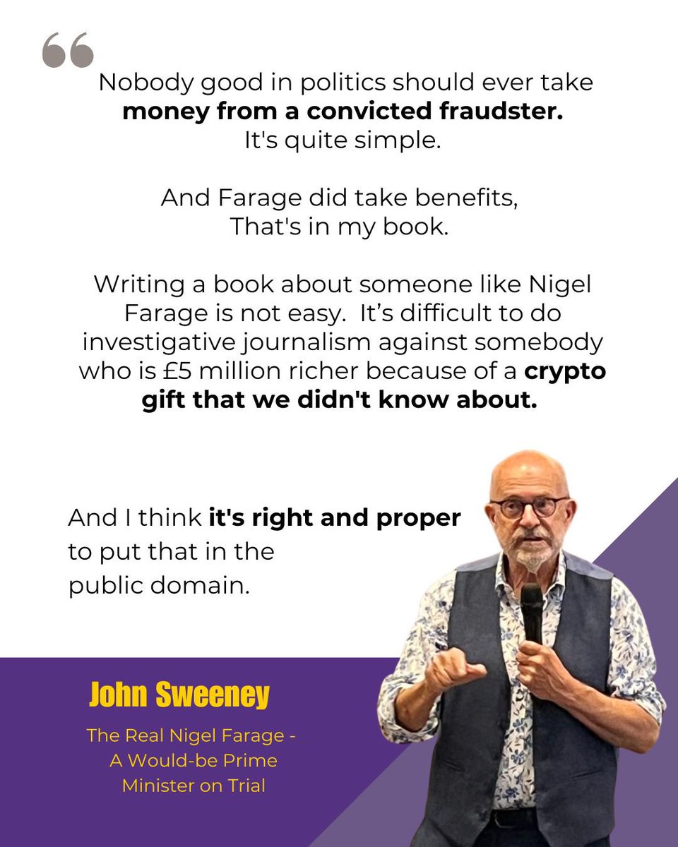 FPALondon's tweet photo. “Nobody good in politics should ever accept money from a convicted fraudster. It’s quite simple. And Farage did take benefits — it’s in my book,” says @johnsweeneyroars, whom we hosted for an exclusive FPA Briefing.
#Farage #NigelFarage #ReformUK #UKPolitics #BritishPolitics #FPA https://t.co/8PPOvsApbD