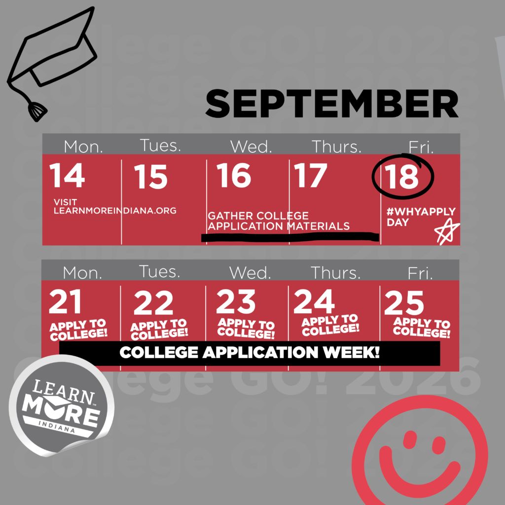 CELLuindy's tweet photo. We're just days out from #WhyApply Day (9/18) and College Application Week (9/20-9/25)! Join in to help Indiana K-12 students explore and plan for college. 

Find resources and more at https://t.co/apvdczdYFx

@learnmorein @HigherEdIN @American_CAC https://t.co/iBeXe107ur