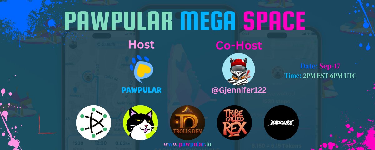 PawpularApp's tweet photo. 🐾🎙️ PawPular Space #58 — Community Connections + GIVEAWAYS! 🌟

The PawPular community is coming together again! 💙 Join animal lovers, Web3 builders, creators, projects & communities as we connect, share updates, discover what others are building, and enjoy another great Space together. 🐶🐱🌍

🗓️ September 17 | 2PM EST / 6PM UTC
🎤 Hosted by @PawpularApp 🐾
🤝 Co-hosted by @Gjennifer122 ✨

🎁 GIVEAWAYS
🐾 1 PPG NFT Free Mint
🐘 1 CEN NFT

Featured Guests:
@TribeCalledRex @proofofcar @BazaarsBzr  @_BADGUYZ_555 @TrollKingXPX 

❤️ Like & RT | 👥 Tag 3 friends | 🎧 Be in the Space
🔗 https://t.co/vCNMtAsOn6

Bring your community, meet new friends, discover new projects, and catch up on everything happening with PawPular. Everyone is welcome! 🐾🚀

#pawpular #web3forgood
