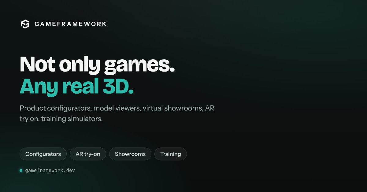 Gameframework1's tweet photo. Happy New Month! 🎊🥳

Games are the obvious use. They are not the only one.  
Product configurators, 3D model viewers, virtual showrooms, AR try on, training simulators. Anything that needs a real engine, sitting inside a normal app.
#FlutterDev #3D https://t.co/UhNjOLneTm