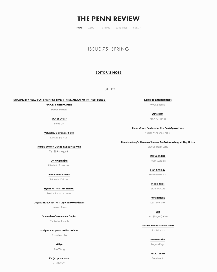 Duotrope's tweet photo. The Penn Review @penn_review (Fiction Poetry Nonfiction Art; non-paying) opened to submissions https://t.co/I8PSqCBtng #amwriting https://t.co/S9RTk9OCiS