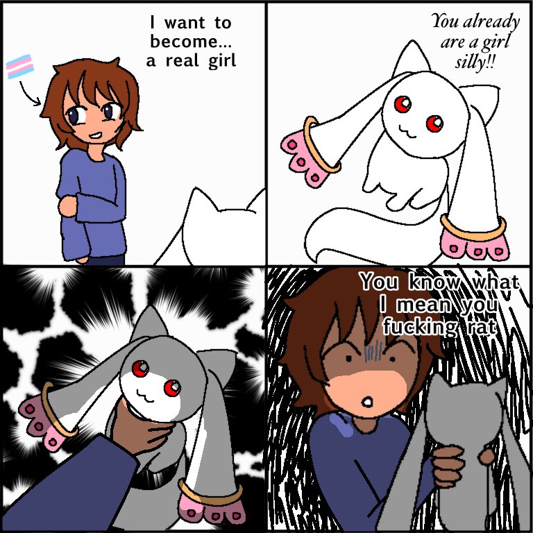 fiveboiledeggs's tweet photo. kyubey makes a contract with a trans girl https://t.co/ZXrYSTjyjd