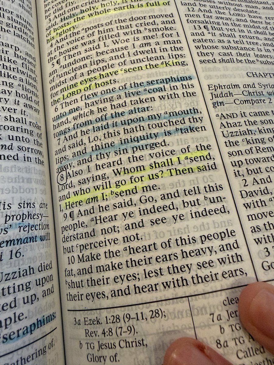 Victoriawrites2's tweet photo. “Whom shall I send, and who will go for us?” then said I, “Here am I. Send me.” - Isaiah 6:8 

This line gets me every time, and I like to read it, but I tremble at what it really means.

Because “send me” isn’t just nice words. 

“Send me” means showing up as a warrior of God in a world full of wolves. 

It means being persecuted, mocked, and laughed at for your beliefs. 

It means sometimes feeling all alone in this world, with everyone against you and your back to the wall. 

Lord, send me. I’m not ready, but you’ll make me so.