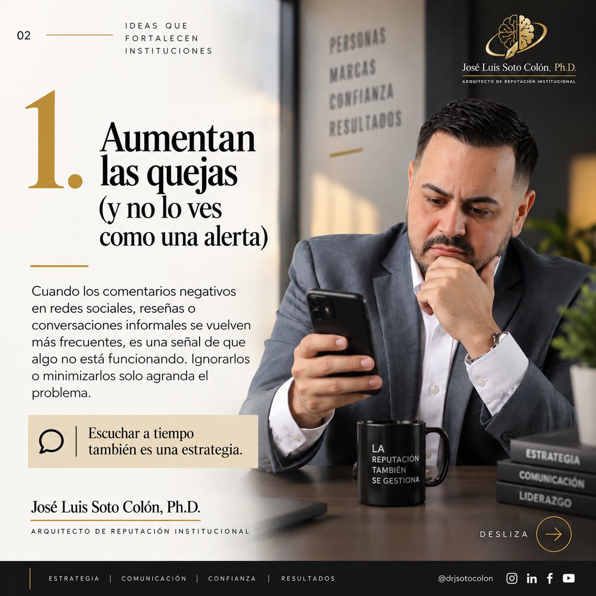 drjsotocolon's tweet photo. Una organización no necesita estar en crisis para tener un problema de reputación.

Las señales aparecen antes: quejas, desconexión, improvisación, falta de prevención y pérdida de confianza.

La reputación no se comienza a gestionar cuando llega la crisis. Se construye antes. https://t.co/EkSaKRAf4v