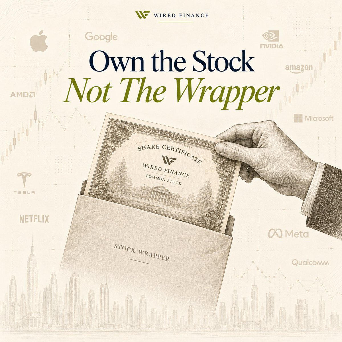 wiredfi's tweet photo. If the stock pays a dividend, you should get it.
If it splits, your position should reflect it.
If you own it onchain, the backing should be there.

That’s the thinking behind $WIRED.

Own the stock. Not the wrapper. https://t.co/cXzRKRsD8l
