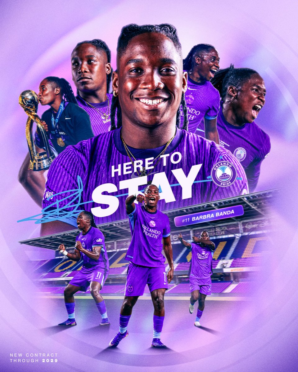 ORLPride's tweet photo. Here to stay 💜

The Orlando Pride have signed forward Barbra Banda to a new contract through the 2029 season, a landmark agreement that secures the future of one of the game’s most influential players.

Read More: https://t.co/g6e47uaWdv 🔗 https://t.co/lOaVEJHgnF