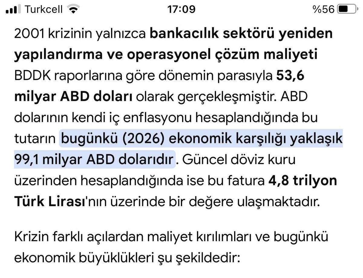 Aof3i6's tweet photo. @MuratMuratoglux Bak bu 2001 krizinin bankacılık maliyeti. Cumhuriyet tarihindeki iktidarların kişisel menfaatleri uğruna çıkarttıkları krizleri bununla çarp al sana Apple. Bir kesim bu parayla zengin olurken milletin 6özüne kaçan bu kadar https://t.co/29kY3WwiVV