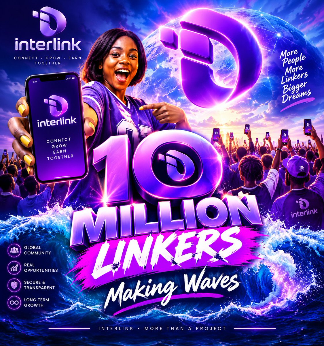 Claraoly4ever's tweet photo. “10 Million Linkers Making Waves” can represent a powerful community vision: millions of people connected by technology, learning together, creating opportunities, and contributing to a growing digital ecosystem. 🌐💜 #Interlink #InterlinkProject #Linkers #MakingWaves https://t.co/ceG9ERaCNY