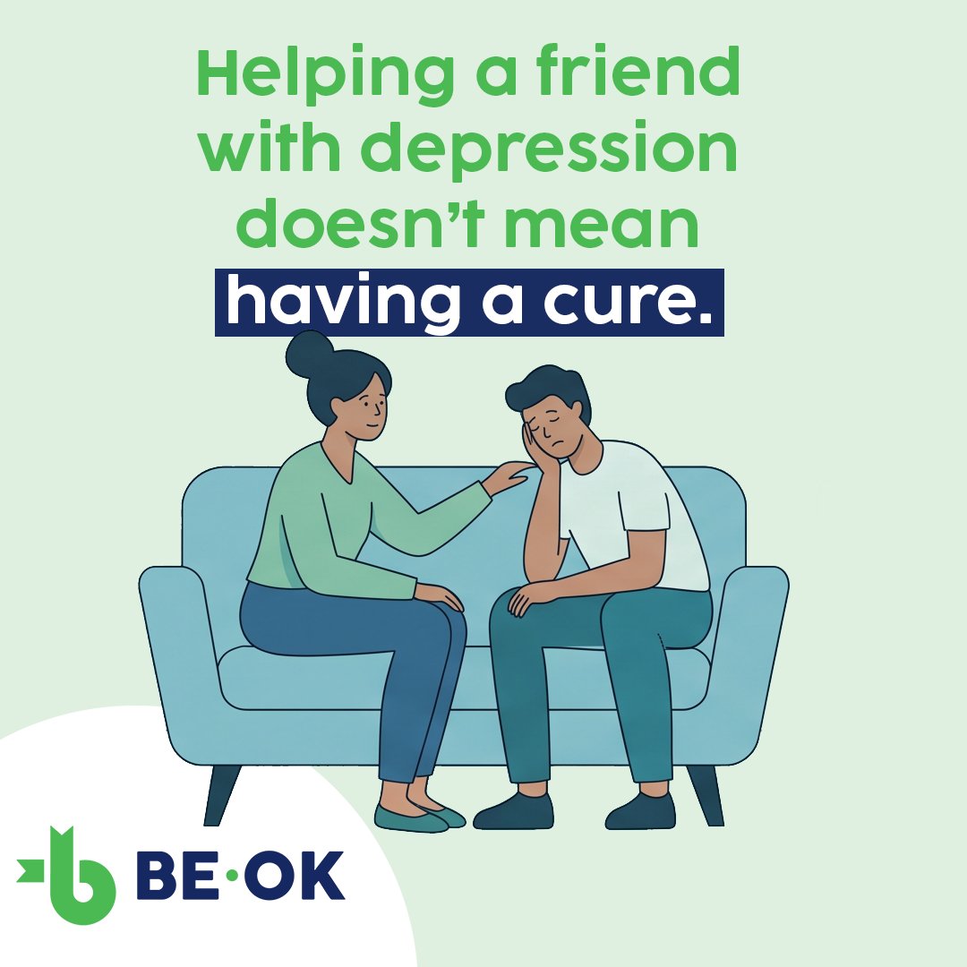 BE_OK_health's tweet photo. Helping someone through depression doesn't require a cure. It starts with listening without trying to fix things, validating their feelings, and reminding them their seat at the table is always saved. You don't have to carry the load to help lighten it.
#BEOK #MentalHealth https://t.co/wMCUT5HrBL