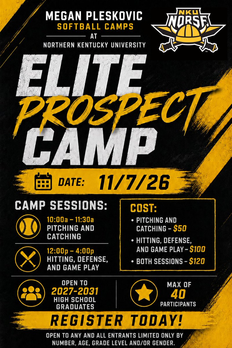 MegPlesko9's tweet photo. Registration for our 11/7 Prospect Camp is live! Come work with us at NKU 🤩

https://t.co/k0d05ktn5X https://t.co/w93s4QGyBA