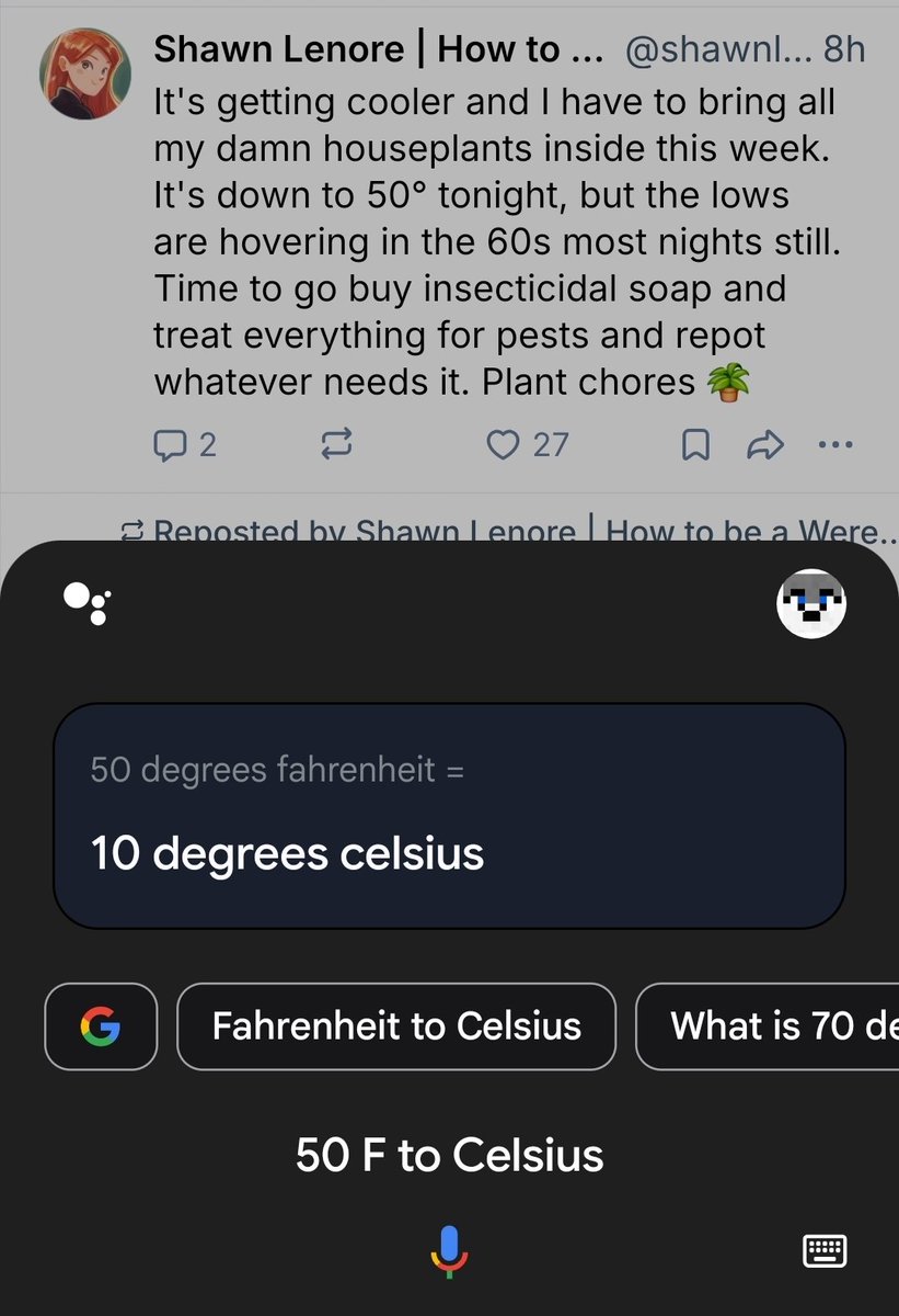 PokeErezMC's tweet photo. Real example of what I do with my assistant, that I'm afraid I won't be able to once they replace it with their LLM.
See a post with clear °F usage, quickly convert it to °C with just my voice, no need to go anywhere https://t.co/k3vywq0Oom