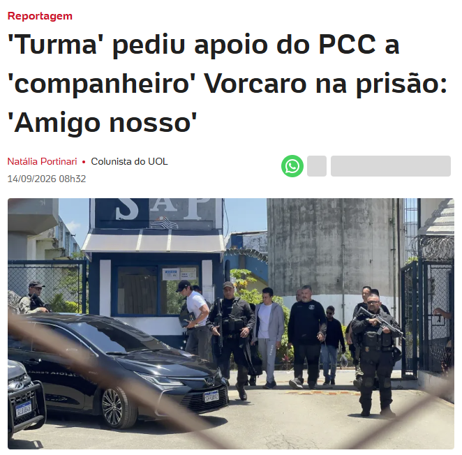 marinahelenabr's tweet photo. 🚨GRAVÍSSIMO

Sicário foi pego dizendo a integrante do PCC que Vorcaro "apoia nossa quadrilha" e articulando apoio para ele dentro da prisão.

O buraco do Master não tem fundo!

O que mais Vorcaro sabe e quem mais ele pode comprometer? https://t.co/p20vTI3GSB