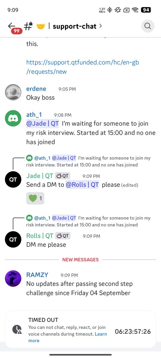 Vrije__Man's tweet photo. You @QtFunded refused to pay out the funds that had been delayed for four months because you lost the data, and I agreed to a refund; yet, 21 days have passed and you still haven't sent the money—instead, you’ve just kept muting me on Discord three times, totaling 15 days. https://t.co/SJX8D0rubm