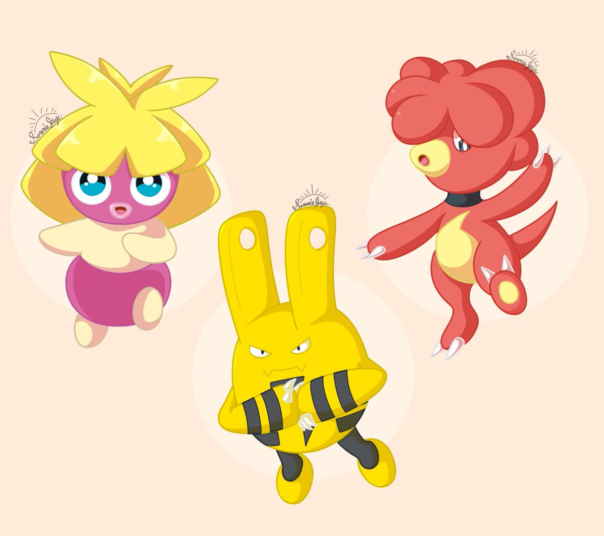 SonnieJaye's tweet photo. The unofficial gen 2 baby trio! ❄️🔥⚡️ I love them, they're so cute! Smoochum is my favorite of the 3!
Just some coloring practice to knock the rust off. I haven't done any art in like months lol. 😅
#pokemon #pokémonfanart #smoochum #magby #elekid https://t.co/pnpJ7Xe4VD