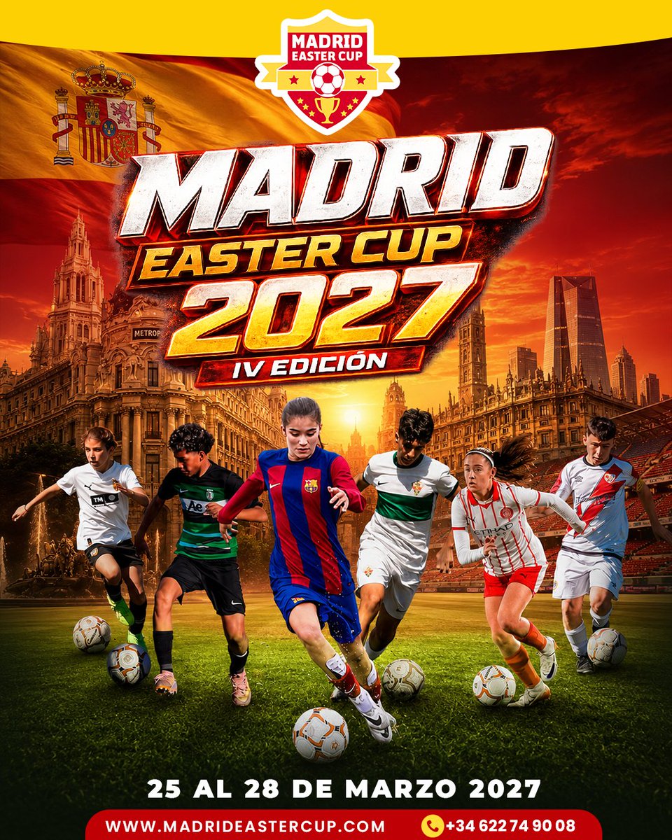 madrideastercup's tweet photo. 🤩🔜 En 2027 queremos volver a hacer historia.  

Nuevos equipos.
Nueva edición.
Nuevos partidos.
Nuevos sueños.
Nuevos países.
La misma pasión por el fútbol.

🏆 IV Edición Madrid Easter Cup
📅 Semana Santa 2027 | 25 al 28 de Marzo de 2027
📍 Arganda del Rey (Madrid) https://t.co/cMo3cAa1aT