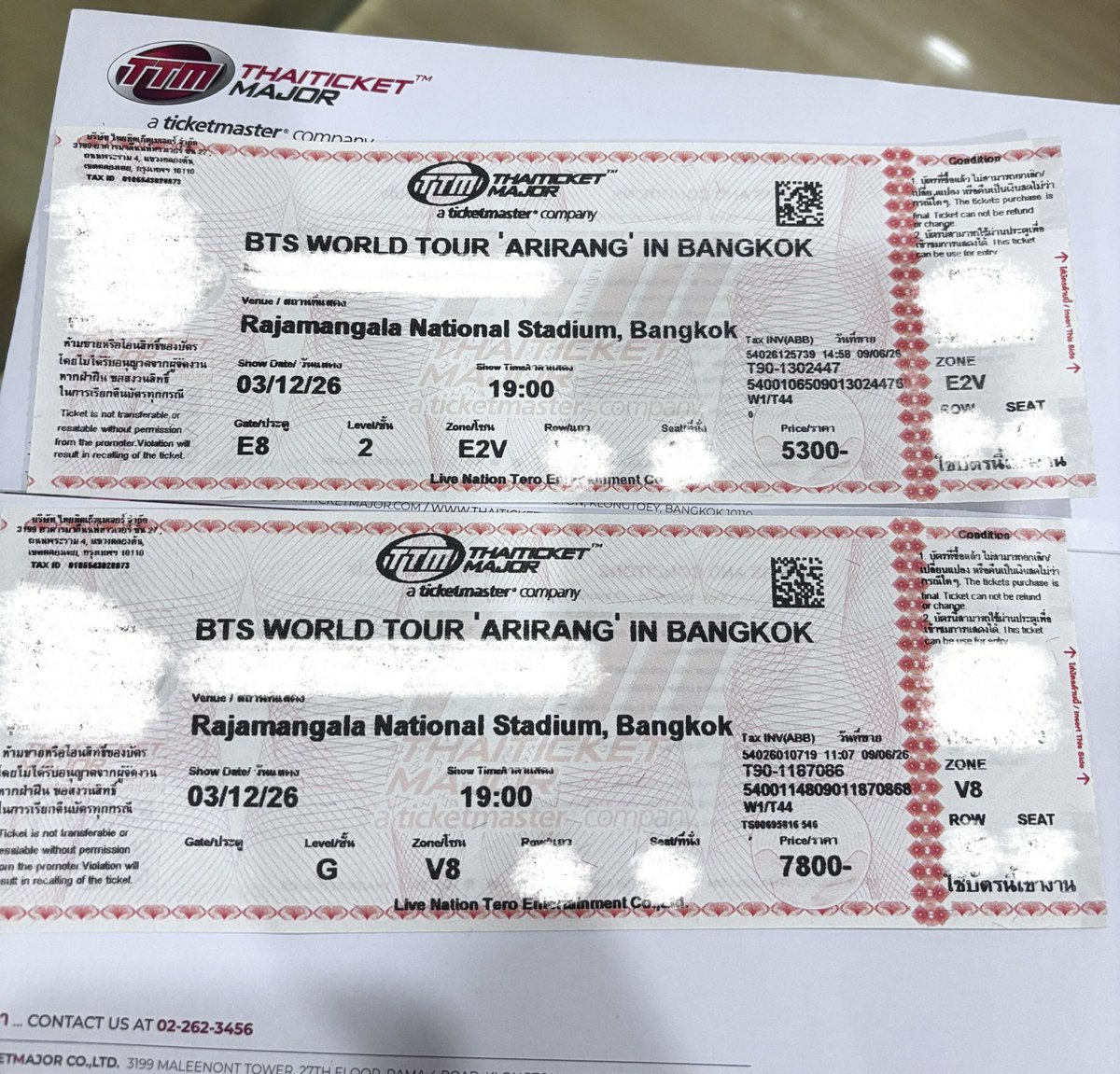 jjkimine's tweet photo. ปล่อยบัตรค้าบ ของผมเอง ไม่ไปละ

2 ใบ วันที่ 3 ทั้งคู่
- VIP โซน V8 (8600 THB) 
- ดอยชั้น 2 โซน E2V (5500 THB)

กดเองทั้ง 2 ใบ นัดรับตาม bts/mrt ได้ สนใจ dm ได้เลยคร้าบ
#BTS_WORLDTOUR_BANGKOK https://t.co/Q18Qrkabhw