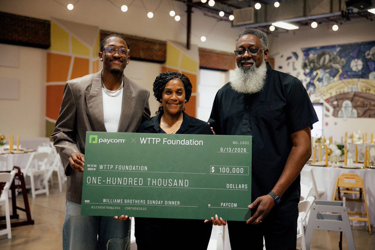 jdubwttp's tweet photo. I appreciate @Paycom for partnering with us to support the Williams Brothers Sunday Dinner. Thanks to @OKCityRescue for helping create a night centered on care, connection and community !!! https://t.co/S6PVf7ODYA