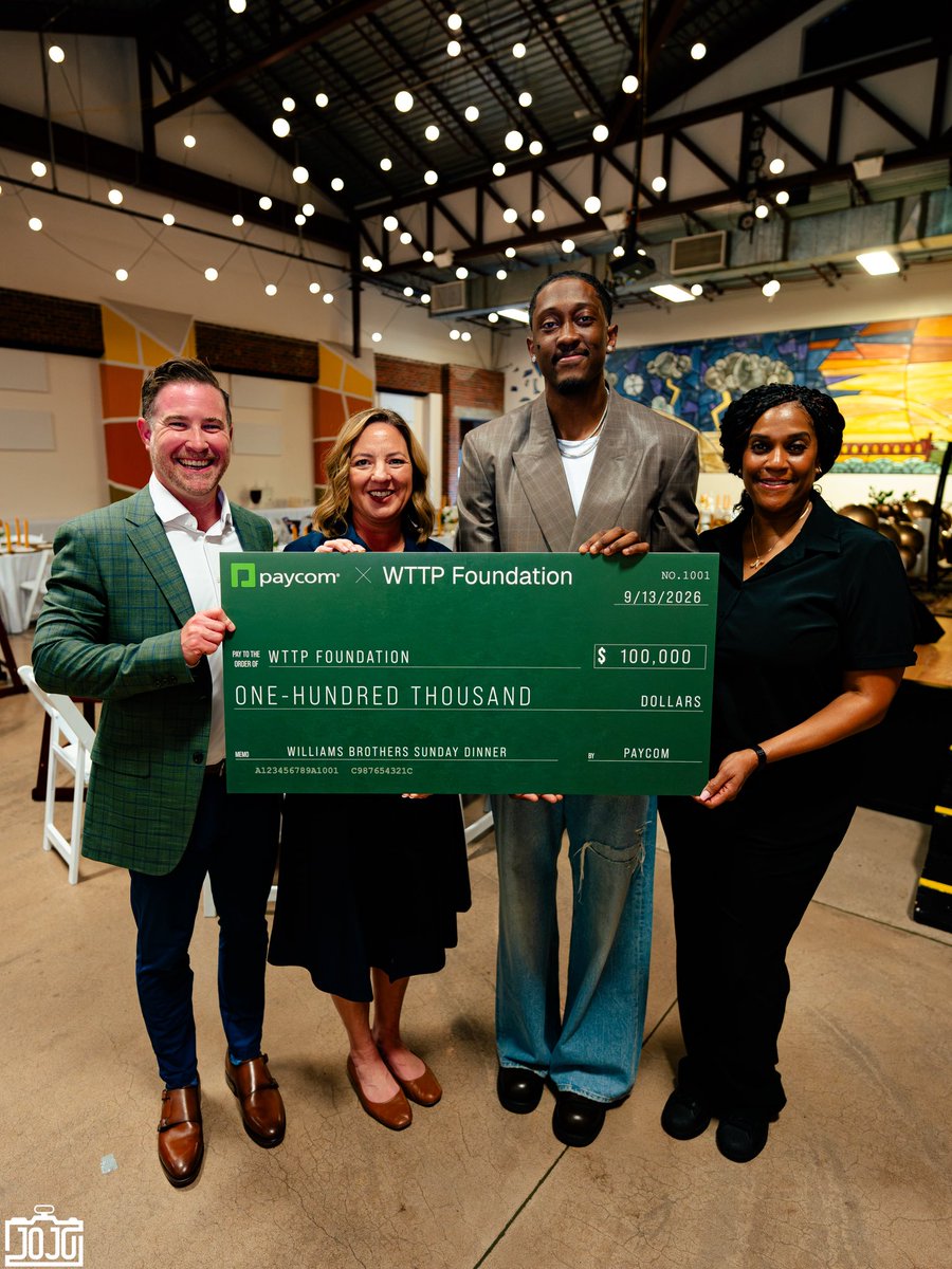 jdubwttp's tweet photo. I appreciate @Paycom for partnering with us to support the Williams Brothers Sunday Dinner. Thanks to @OKCityRescue for helping create a night centered on care, connection and community !!! https://t.co/S6PVf7ODYA