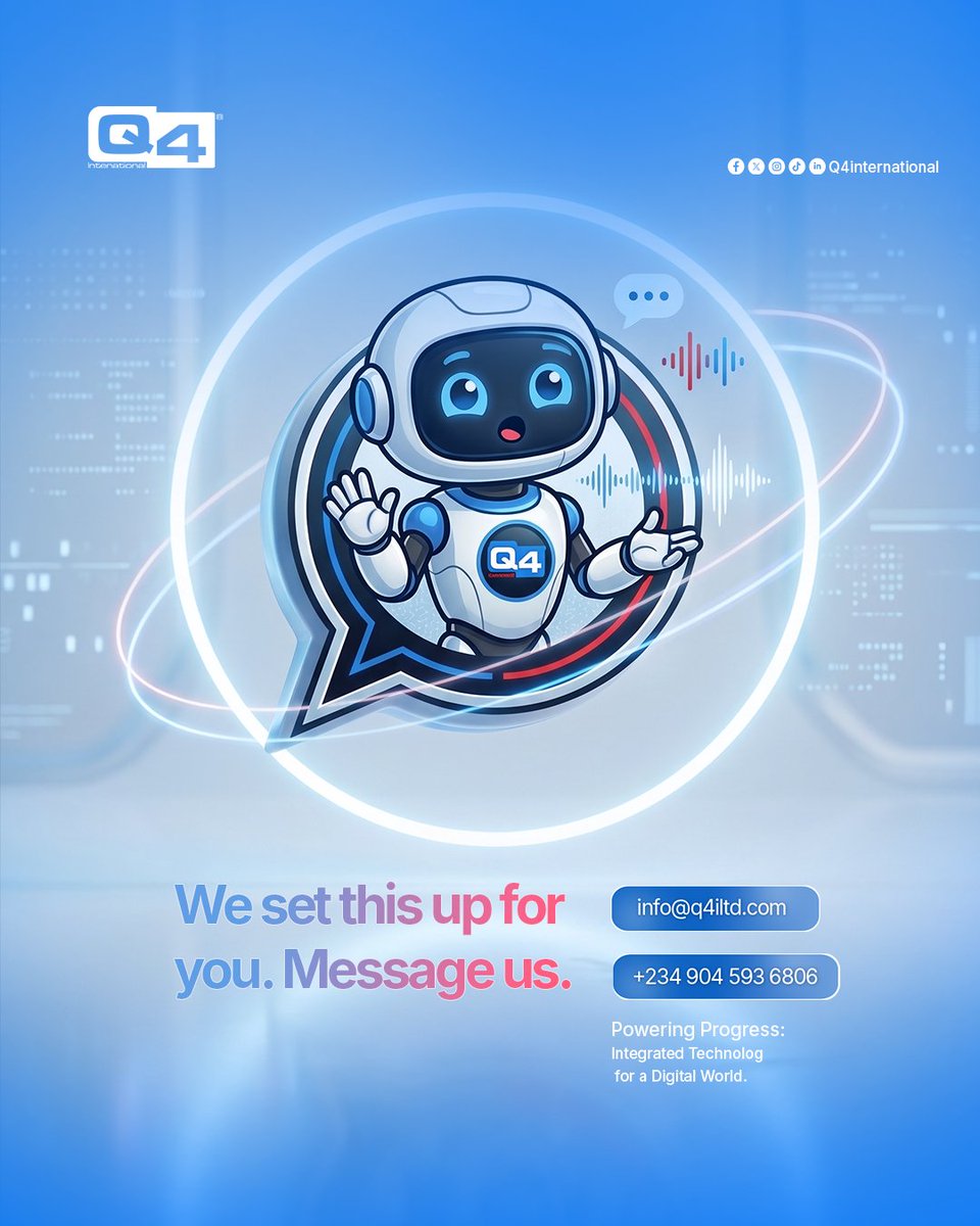 Q4international's tweet photo. A customer calls after closing time.

Right now: the phone just rings. No answer, no message — they hang up and try someone else.

With us: they get an instant reply, even though you're closed.

We set this up for you. Message us.
📞 +234 904 593 6806 📧 info@q4iltd.com

#Q4I https://t.co/8IMmcG8Xj4