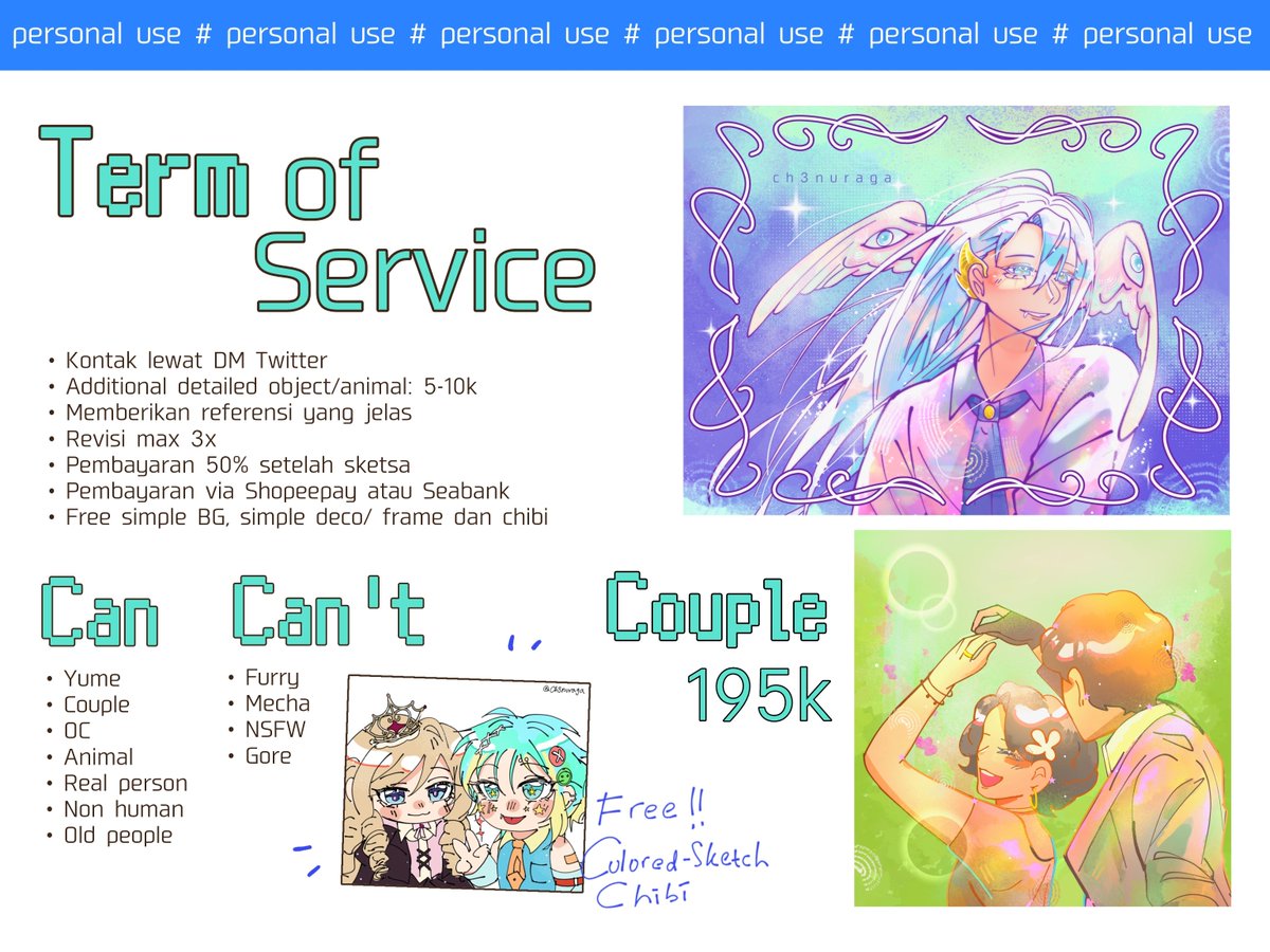 ch3nuraga's tweet photo. LOCAL COMMISSION OPEN❗

[RT + Like are very appreciated]

Hello! I'm opening 4 slots only✨ Free colored chibi sketch✨ Thank you for the support! 🫶
#jiju_comms #commissionopen https://t.co/1iK3eS0RI2