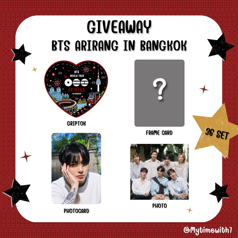 mytimewith7's tweet photo. ⋆ ˚｡Pls rt⋆୨୧˚

♡ Giveaway Arirang in Bangkok
☆ 36 Set
εїз Date : 6 Dec 2026

อาร์มี่คนไหนไปวันที่6 แวะมารับได้น้า💜

#BTS_WORLDTOUR_BANGKOK
#BTS_WORLDTOUR_ARIRANG_BANGKOK 
#BTS_WORLDTOUR_ARİRANG https://t.co/3quhVs7LDV