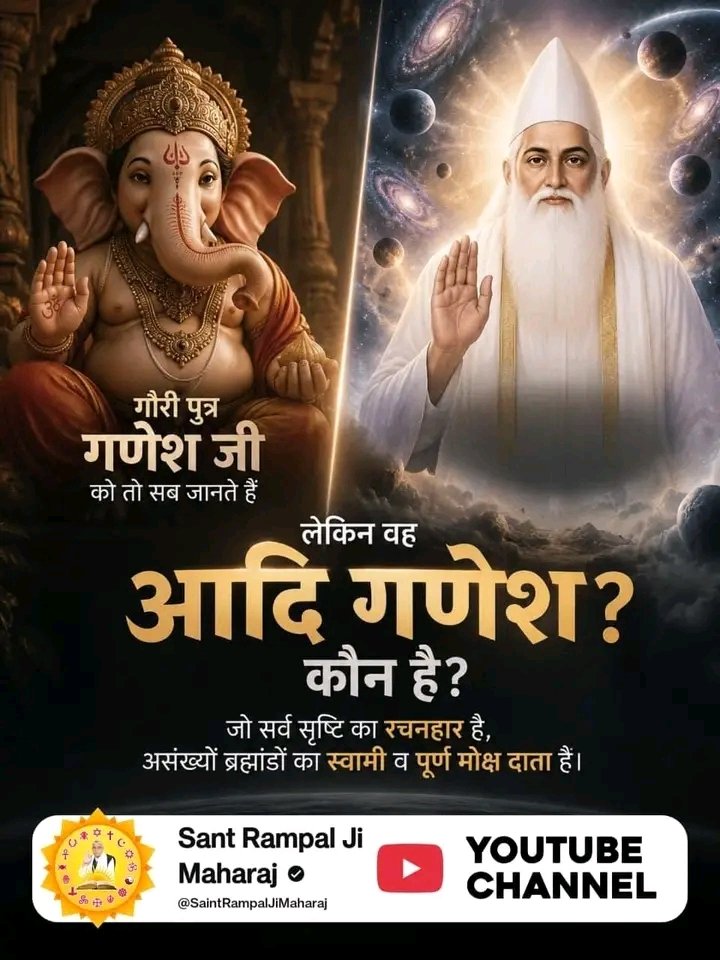 ManjuRa48048944's tweet photo. #आदिगणेश_सर्व_देवों_का_स्वामी
क्या श्री गणेश जी की भक्ति से हमारा मोक्ष हो सकता है।
मोक्ष प्राप्ति के लिए आदि गणेश अर्थात कबीर परमात्मा की भक्ति जरूरी है।
अधिक जानकारी के लिए देखें Sant Rampal Ji Maharaj YouTube Channel https://t.co/W2Y0GF6fCY