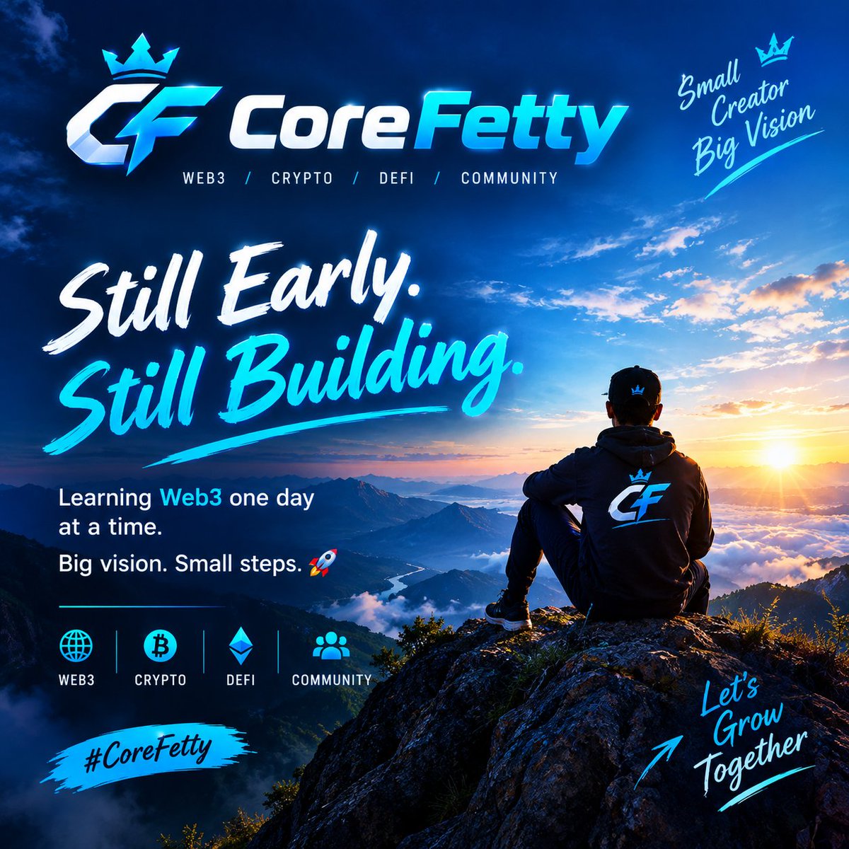 CoreFetty's tweet photo. CoreFetty is here. 
Learning Web3, exploring crypto, and building step by step. 
Small creator, big vision. 
Let’s grow together. 
#Web3 #Crypto #DeFi #CoreFetty https://t.co/V89JmhYVMR