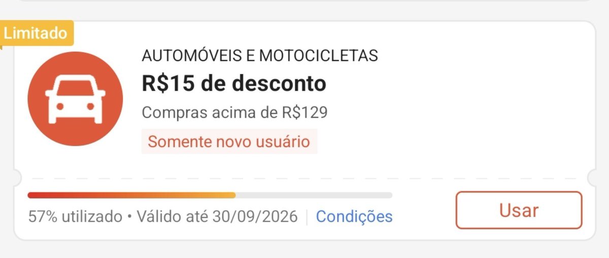 usemeuscupons05's tweet photo. Corre e pegue o meu cupom antes que esgote! 📢 - shopee

🎟 Automóveis e Motocicletas 
👉🏻R$15 OFF em compras acima de R$129
-
😉 pegue o seu aqui! 👇🏻
https://t.co/flRspXT6wX
-
✅️ somente novo usuário! 
⚠️57% esgotado!  
-
#shopee #shopeebr #cupomdedesconto #cupomshopee https://t.co/G9C51J4nYf