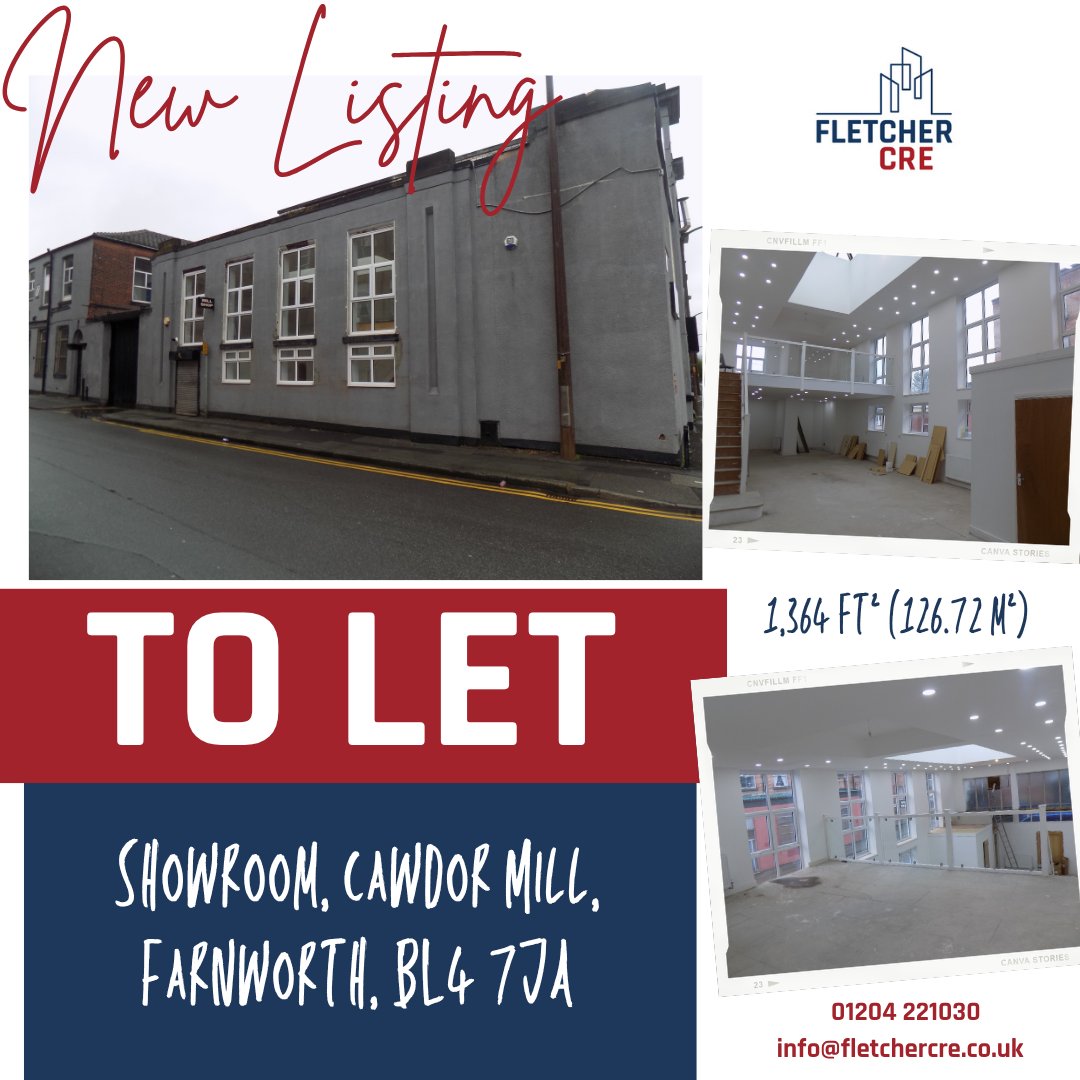 fletcher_cre's tweet photo. 📢 New Listing 📢 Showroom, Cawdor Mill, Farnworth, BL4 7JA
Ready for immediate occupation... take a look 👀 >>> https://t.co/ZXIRCYHatZ
Contact us to book a viewing 01204 221030 / info@fletchercre.co.uk
#showroom #lightindustrial #property #offices https://t.co/T3vqjAcezI