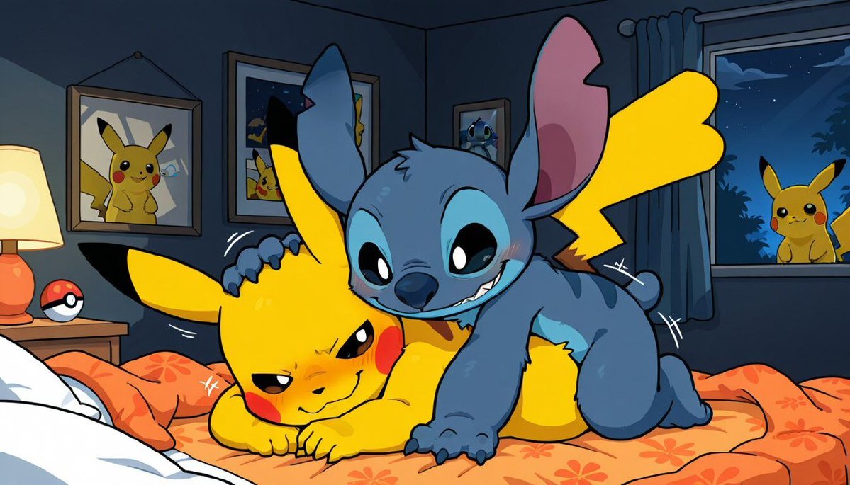 Stitchy_Boo's tweet photo. Oop! What are these two up two?? 👀

#stitch #LiloAndStitch #Pikachu #Pokemon #AIart #AI #duo https://t.co/fKTNeeJvx0