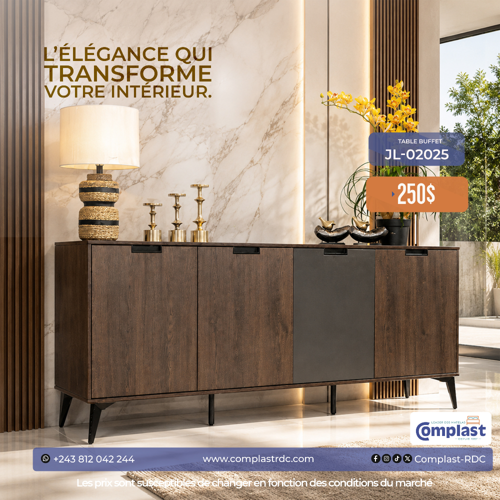 ComplastRDC's tweet photo. Un buffet au caractère affirmé pour ancrer la chaleur de votre foyer.

#ComplastRDC #DécorationIntérieure #ChambreÀCoucher #Mobilier https://t.co/z1JdyWmKeG