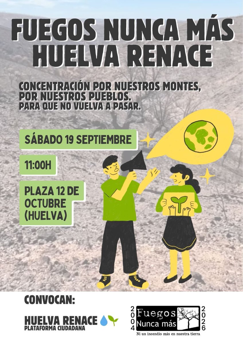 Adelante_HLV's tweet photo. 🔥 ¡FUEGOS NUNCA MÁS! HUELVA RENACE 💚

Desde Adelante Andalucía nos sumamos al grito de la ciudadanía para exigir medidas valientes y contundentes. Es momento de salir a la calle a defender nuestra tierra.

📍 Plaza 12 de Octubre (Huelva)

📅 Sábado 19 de septiembre

⏰ 11:00h https://t.co/R4AEVUtB9p