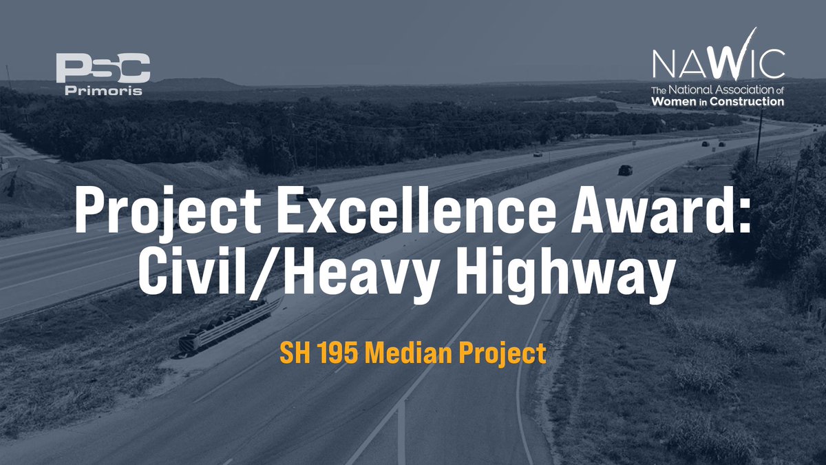 PrimServices's tweet photo. Our SH 195 Median Construction project with Texas Department of Transportation has been named a 2026 National Association of Women in Construction Project Excellence Award winner for Civil/Heavy Highway 🏆

More: https://t.co/HPnUUxnQ0l

#ThePowerOfPrimoris #NAWIC https://t.co/sSnIZjCXrw