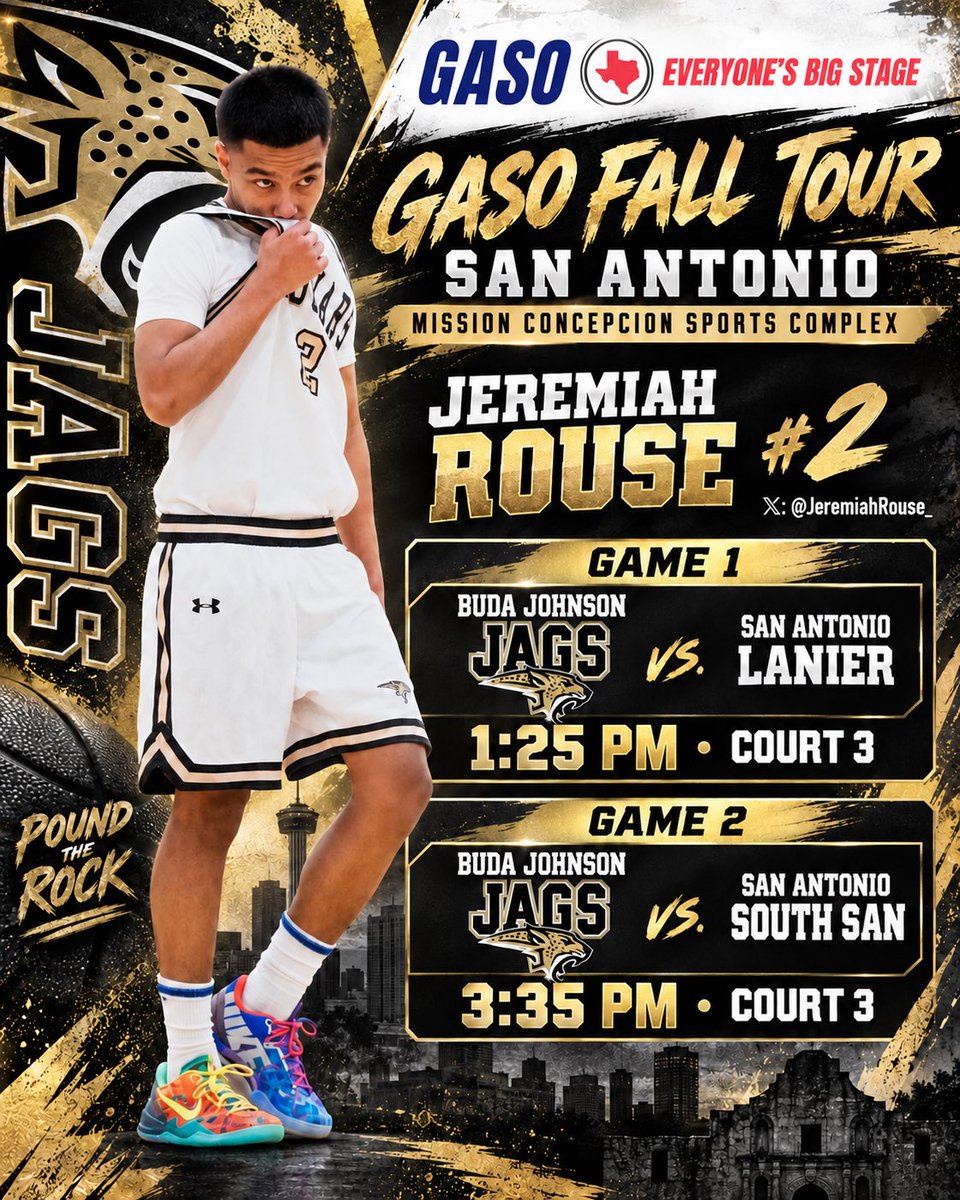 JeremiahRouse_'s tweet photo. GASO Fall Tour schedule
Buda Johnson Jaguars
C/O 2029 5’9 150lbs PG https://t.co/DXi7EiNfd9