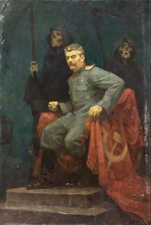BattlementLK's tweet photo. Anti-Communist painting of Stalin from the 90s https://t.co/3u0JIc18Mg