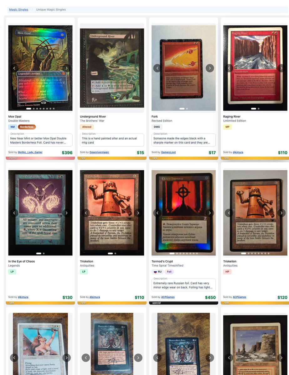 manapool's tweet photo. Mana Pool is so much more fun for me personally now that we have unique card listings with pictures. It's just fun to poke around in a way the fungible cards aren't.

I love the vintage listings! https://t.co/kotI1vEfwC