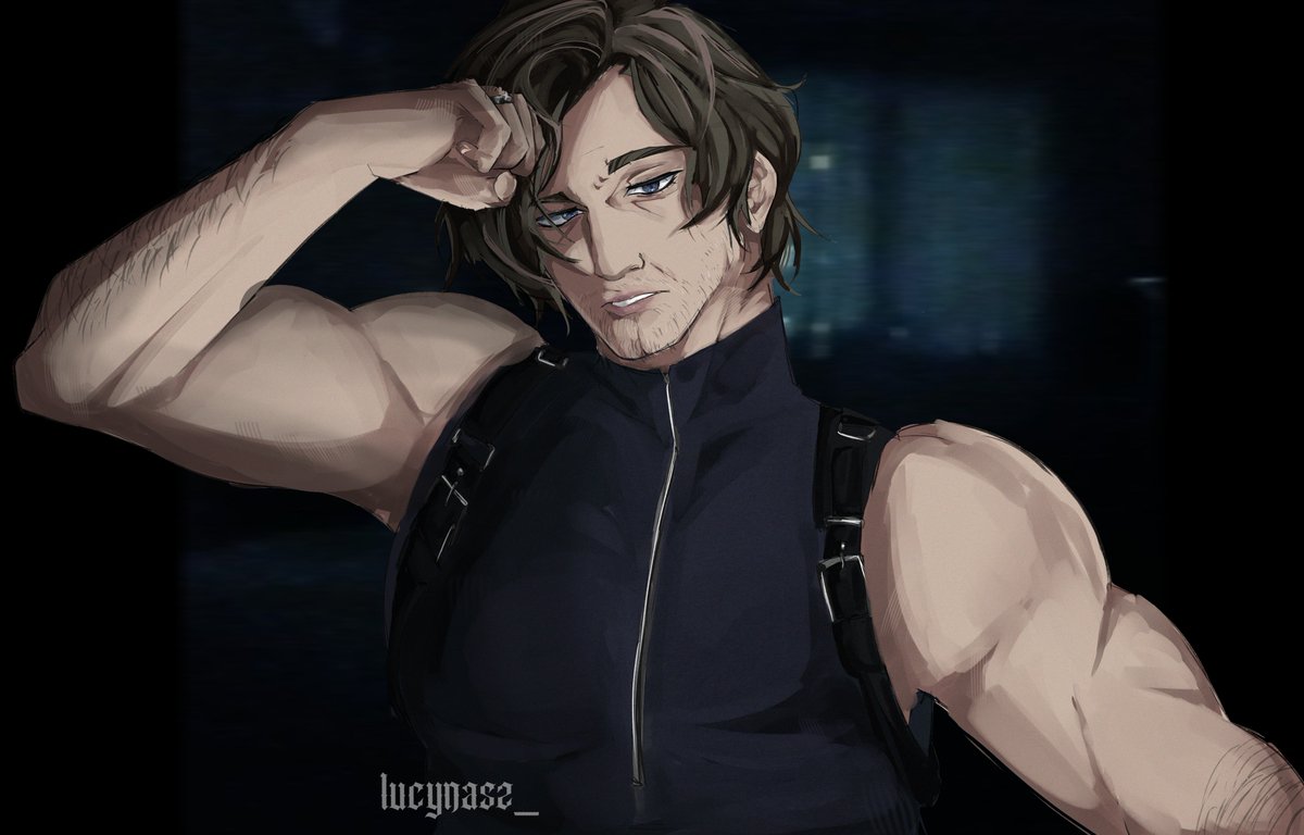 Kuromiy__'s tweet photo. i saw someone on tt doing this pose with leon and this outfit and i had to draw it, i forgot their name #ResidentEvilㅤ #leonkennedy https://t.co/WKcgFtS8Ue