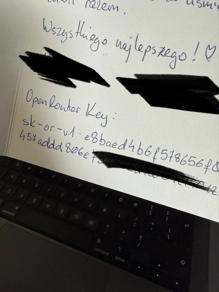 oskarkramarz's tweet photo. Got married last week and an @OpenRouter key was definitely the last thing I expected to find in a wedding card.

Cool gift though! https://t.co/2rEGCtgudv